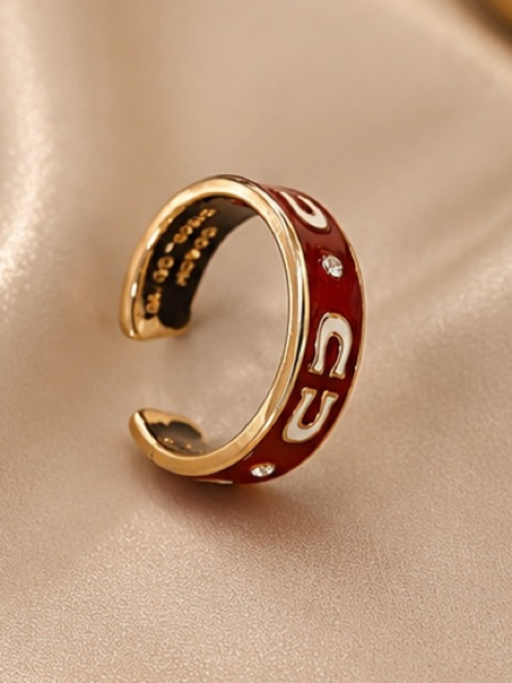 Designer Inspired Red Enamel Double C Adjustable Ring